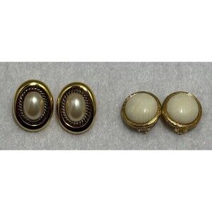 4 For $20 Lot of 2 Vintage LCI Liz Claiborne Gold Tone Faux Pearl Earrings